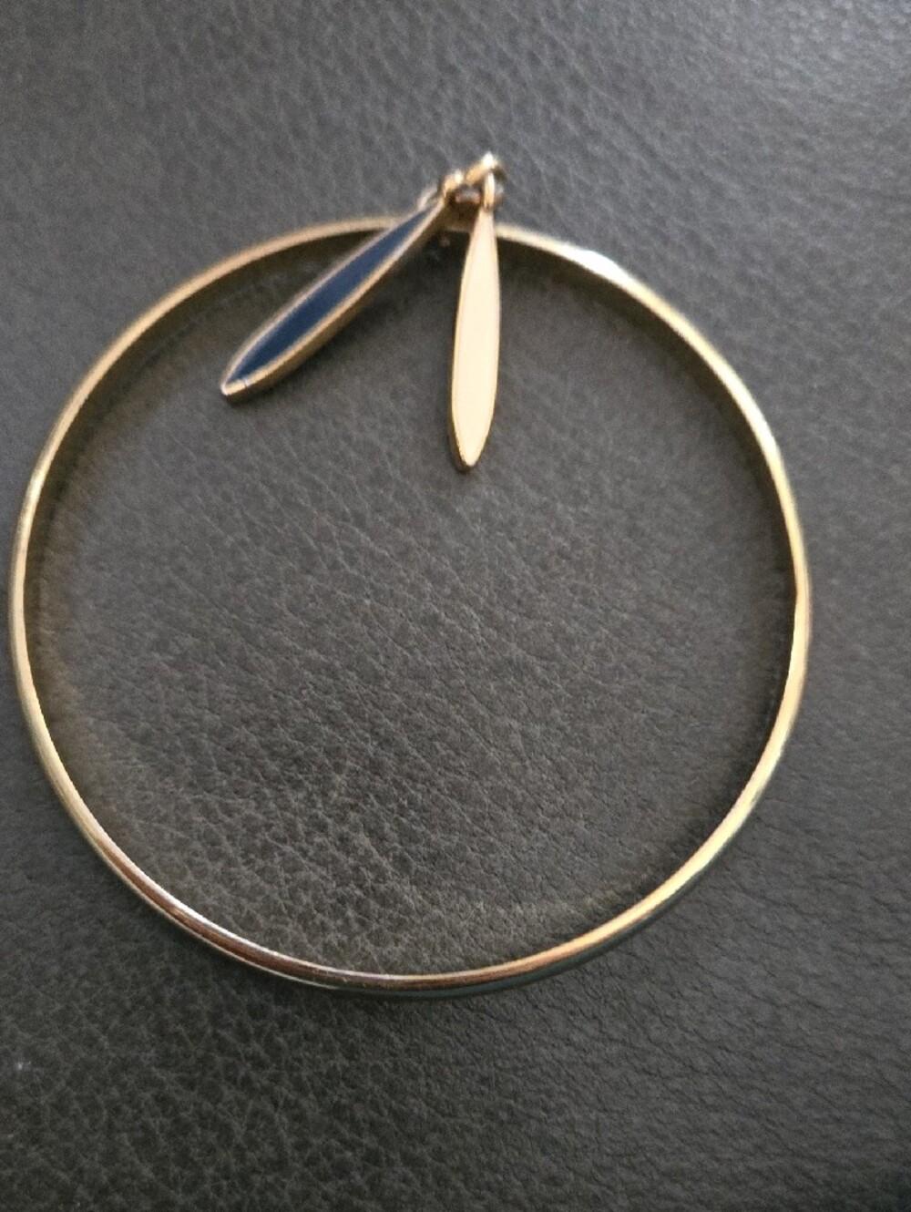 J. Crew Gold-Tone Bangle with Navy and Cream Enamel Leaves - Picture 2 of 3
